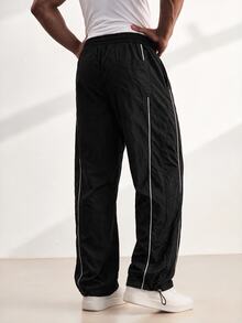 Driftmere Men's Drawstring Waist Casual Fitness Sports Pants Fall Breathable Sweat Pants, Gym - Black - View 3