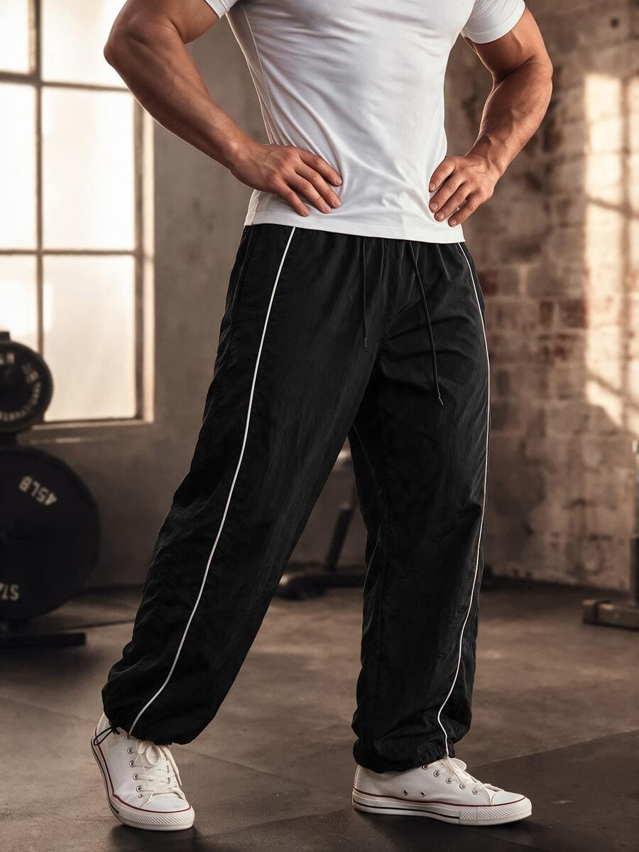 Driftmere Men's Drawstring Waist Casual Fitness Sports Pants Fall Breathable Sweat Pants, Gym - Black - View 1