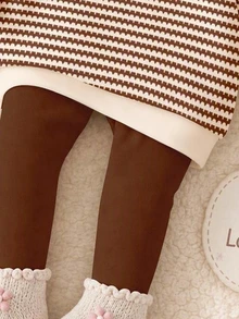 Baby Girl Casual Minimalist Floral Pattern Striped Autumn Winter Sweatshirt And Sweatpants Set - Multicolor - View 7