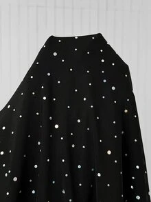 SHEIN EZwear فستان حفلة كاجوال للنساء بمقاسات كبيرة بياقة V عميقة من الدانتيل للخريف - الأسود - مشاهدة 7