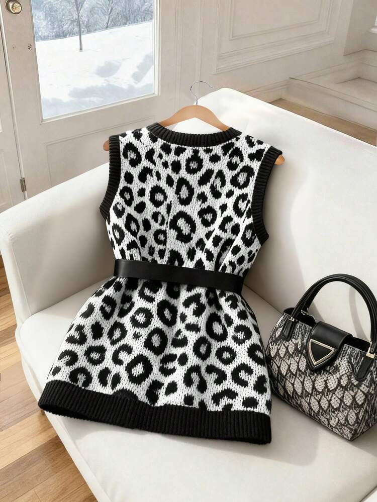 Selianne Chic Leopard Print Round Neck Women Knitted Cardigan Vest Top - Multicolor - View 2