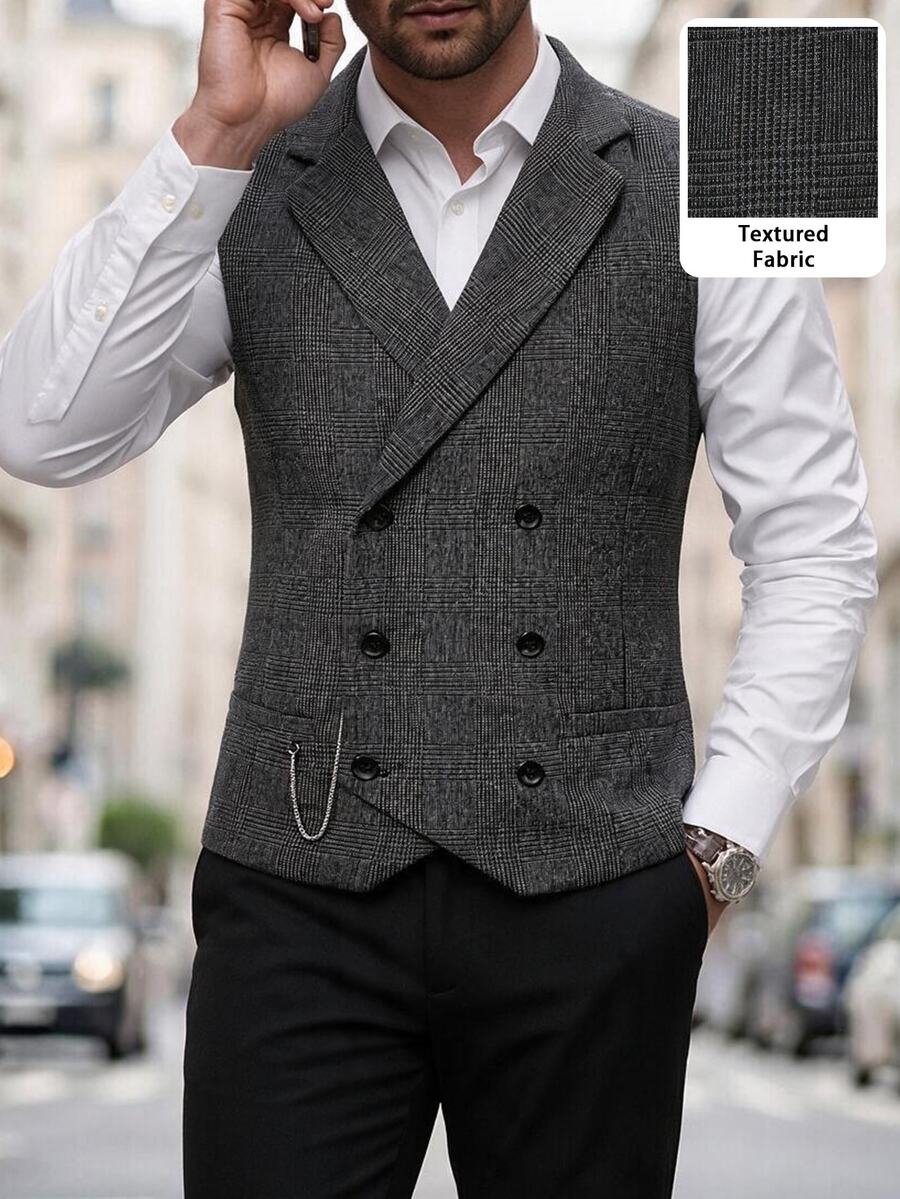 Manfinity Mode صديري رجالي من الصوف بنقشة كاروهات بأسلوب Old Money، متعدد الاستخدامات للخريف/الشتاء، رسمي - متعدد الألوان - مشاهدة 1