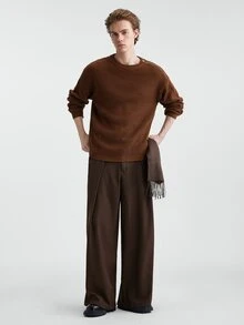 Manfinity CasualKnits Men's Solid Color Crew Neck Drop Shoulder Long Sleeve Casual Loose Fit Sweater Comfortable For Daily Outings And Activities - Brown - View 7