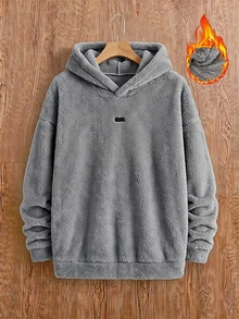 SWAVVY Men's Knitted Fashion Casual Loose Fit English Embroidery Long Sleeve Hoodie - Grey - View 1