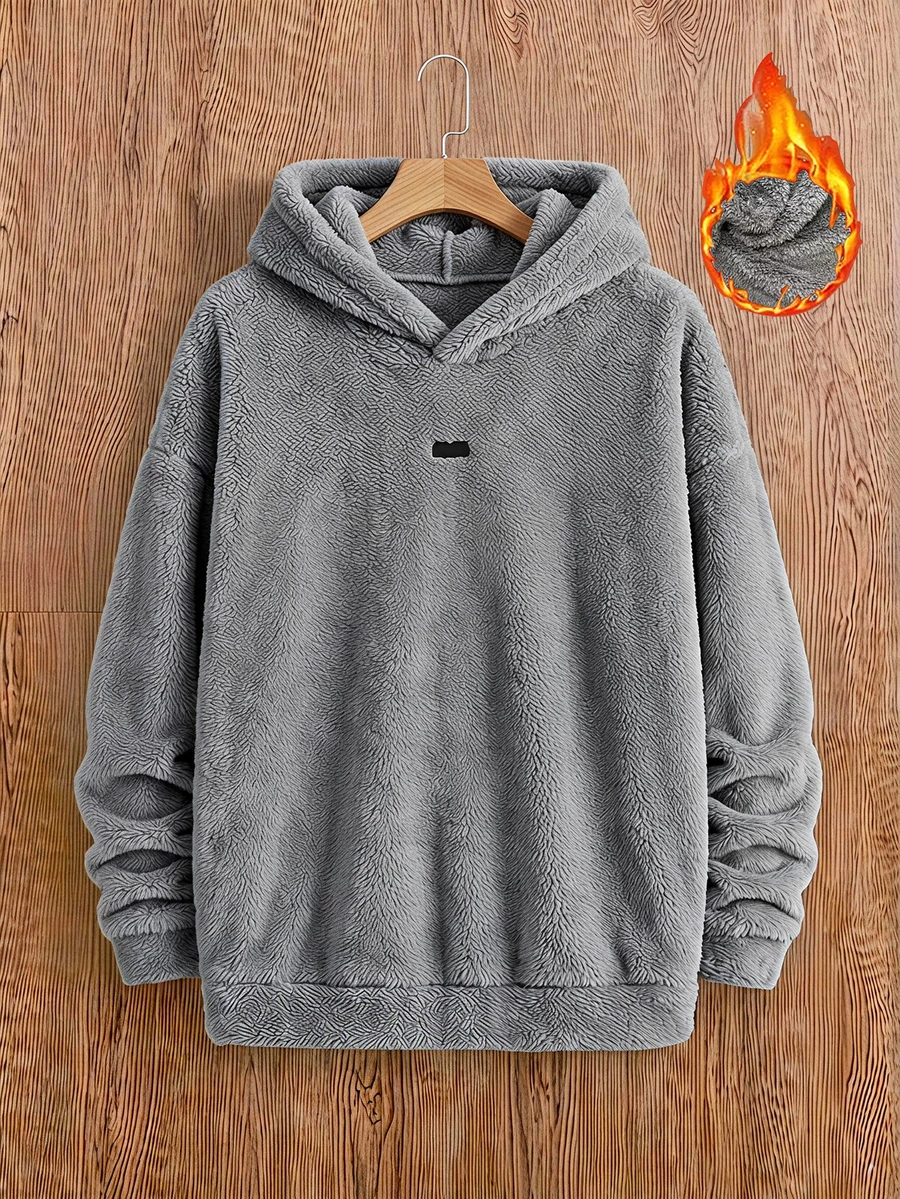 SWAVVY Men's Knitted Fashion Casual Loose Fit English Embroidery Long Sleeve Hoodie - Grey - View 1