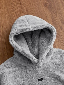 SWAVVY Men's Knitted Fashion Casual Loose Fit English Embroidery Long Sleeve Hoodie - Grey - View 3