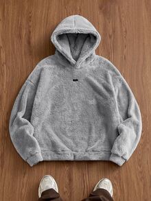 SWAVVY Men's Knitted Fashion Casual Loose Fit English Embroidery Long Sleeve Hoodie - Grey - View 5