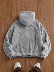 SWAVVY Men's Knitted Fashion Casual Loose Fit English Embroidery Long Sleeve Hoodie - Grey - View 2