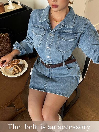 Dazy Plus Gaun Mini A-Line Wanita Gaya Preppy Kasual Lengan Panjang Elegan Vintage yang Melangsingkan Pinggang