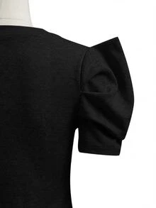 Editum Petal Sleeve Round Neck Tee Red Blouse - Black - View 5
