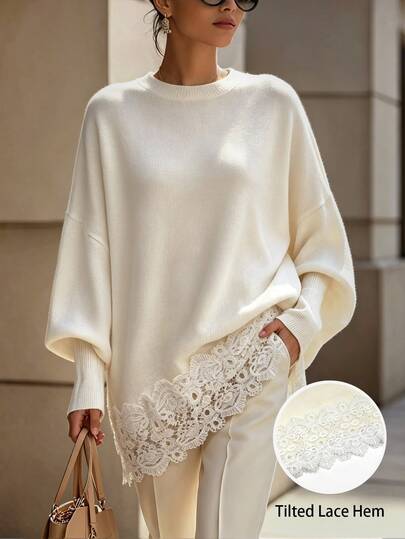 RosyDaze Women's Festival Outfits Spring, Summer, Autumn, And Winter Lace Patchwork Casual Daily Long Sleeve Sweater
