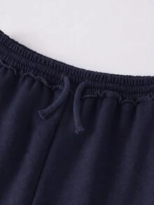 SHEIN بنطلون رياضي فضفاض برباط وجيوب وساق واسعة للفتيات المراهقات، رمادي فاتح للشتاء - الأزرق - مشاهدة 3