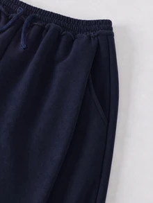 SHEIN بنطلون رياضي فضفاض برباط وجيوب وساق واسعة للفتيات المراهقات، رمادي فاتح للشتاء - الأزرق - مشاهدة 4