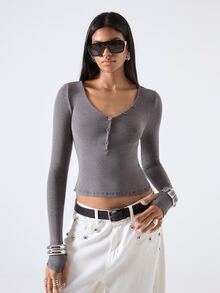 LYSMO Women's Solid Color Slim Fit Versatile Daily Long Sleeve T-Shirt - Dark Grey - View 5