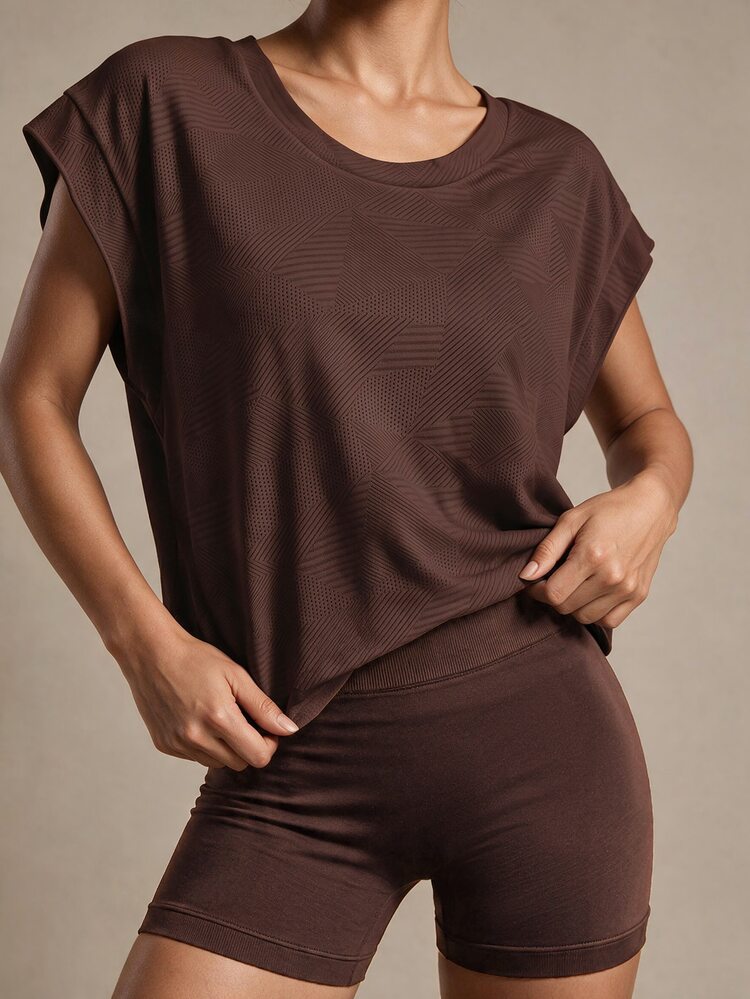 Costa Lumi Loose Women Yoga Outerwear Running Fitness Sports T-Shirt Tank Top - Coffee Brown - View 6