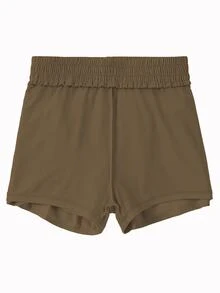 SHEIN Sports 女式松紧腰拉链口袋宽松休闲短裤 - 棕色 - 查看 7