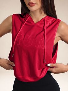 Eassivo Eassivo Women's Sporty Red Sleeveless Breathable Hooded Lightweight Sports Sweatshirt For Summer Training Casual Simple Solid Color Sleeveless Top - Burgundy - View 4