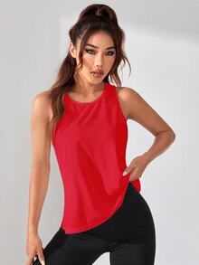 Eassivo Eassivo 女款純色交叉露背健身運動背心 紅色 女款交叉露背健身房上衣 健身運動 夏季 簡約運動風 - 紅色 - 查看 6