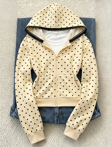 SHEIN Autumn/Winter Girls' Hooded Zip-Up Jacket - Mixed Street Style, Fall Clothes, Sweatshirt Knit Fabric Suitable For Autumn/Winter - Yellow - View 4