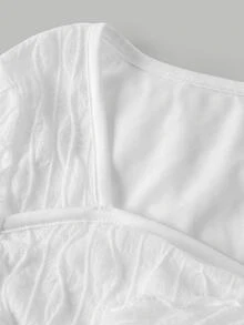 SHEIN 青少年女孩优雅长袖纹理纯色T恤 - 白色 - 查看 4