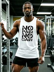 GymBeat Tank Top Olahraga Pria Kasual dengan Cetakan Huruf, Kerah Bulat, untuk Gym - Putih - View 4