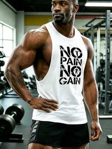 GymBeat Tank Top Olahraga Pria Kasual dengan Cetakan Huruf, Kerah Bulat, untuk Gym - Putih - View 5