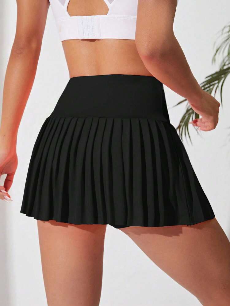 CourtClass CourtClass Solid Pleated Sports Skort Tennis Skirt Athletic Skirt - Black - View 2