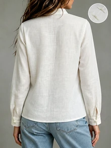 LUMIGAL New Chinese Style Stand Collar Asymmetric Front Button Long Sleeve Cuff Button Design Elegant Elegant Commuter Women's Blouse - White - View 2