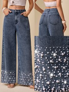 Selenza Women's Elegant Beaded Jeans - Blue - View 10