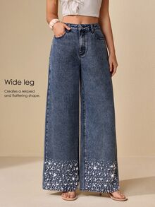 Selenza Women's Elegant Beaded Jeans - Blue - View 6