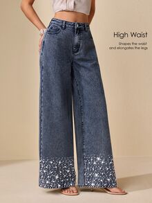 Selenza Women's Elegant Beaded Jeans - Blue - View 5