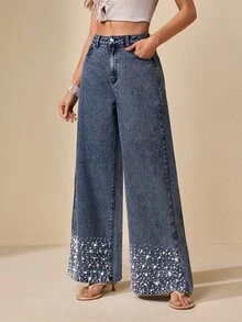 Selenza Women's Elegant Beaded Jeans - Blue - View 7