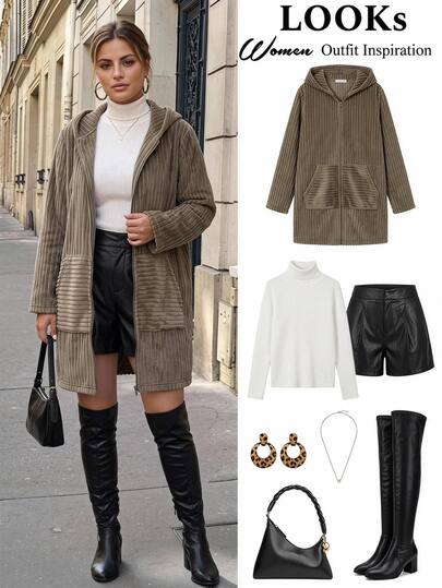 Chikora Plus Size Women Solid Color Hooded Casual Versatile Long Sleeve Jacket