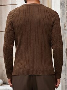 Manfinity Bizformal Men's Casual Cable Pattern Round Neck Raglan Sleeve Sweater, Autumn - Multicolor - View 2