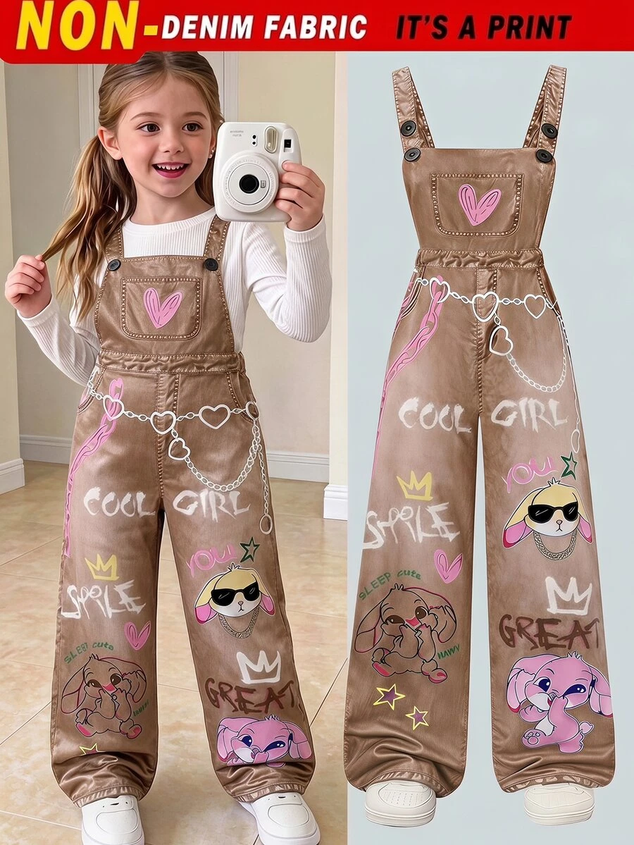 SHEIN Elladie kids Tween Girls Fall Clothes Street Style Cool Fashion Knit Printed Star Pattern Overalls, Suitable For Back To School Season