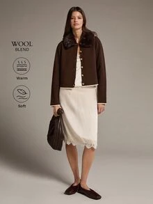MOTF PREMIUM SWEATER RAJUT WANITA DENGAN KERAH BULU MEWAH DAN BAGIAN DEPAN TERBUKA - Coffee Brown - View 4