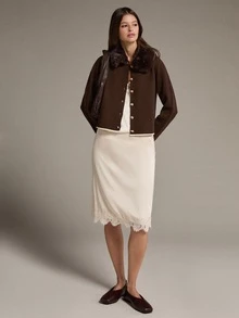 MOTF PREMIUM SWEATER RAJUT WANITA DENGAN KERAH BULU MEWAH DAN BAGIAN DEPAN TERBUKA - Coffee Brown - View 5