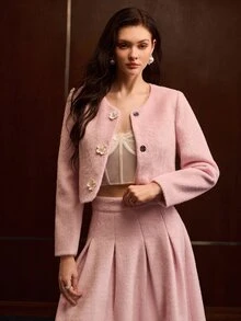 MOTF PREMIUM MANTEL WOL PENDEK WANITA UNTUK MUSIM GUGUR/DINGIN - Berwarna merah muda - View 5