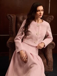 MOTF PREMIUM MANTEL WOL PENDEK WANITA UNTUK MUSIM GUGUR/DINGIN - Berwarna merah muda - View 8
