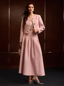 MOTF PREMIUM MANTEL WOL PENDEK WANITA UNTUK MUSIM GUGUR/DINGIN - Berwarna merah muda - View 6