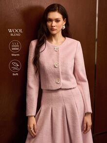 MOTF PREMIUM MANTEL WOL PENDEK WANITA UNTUK MUSIM GUGUR/DINGIN - Berwarna merah muda - View 2