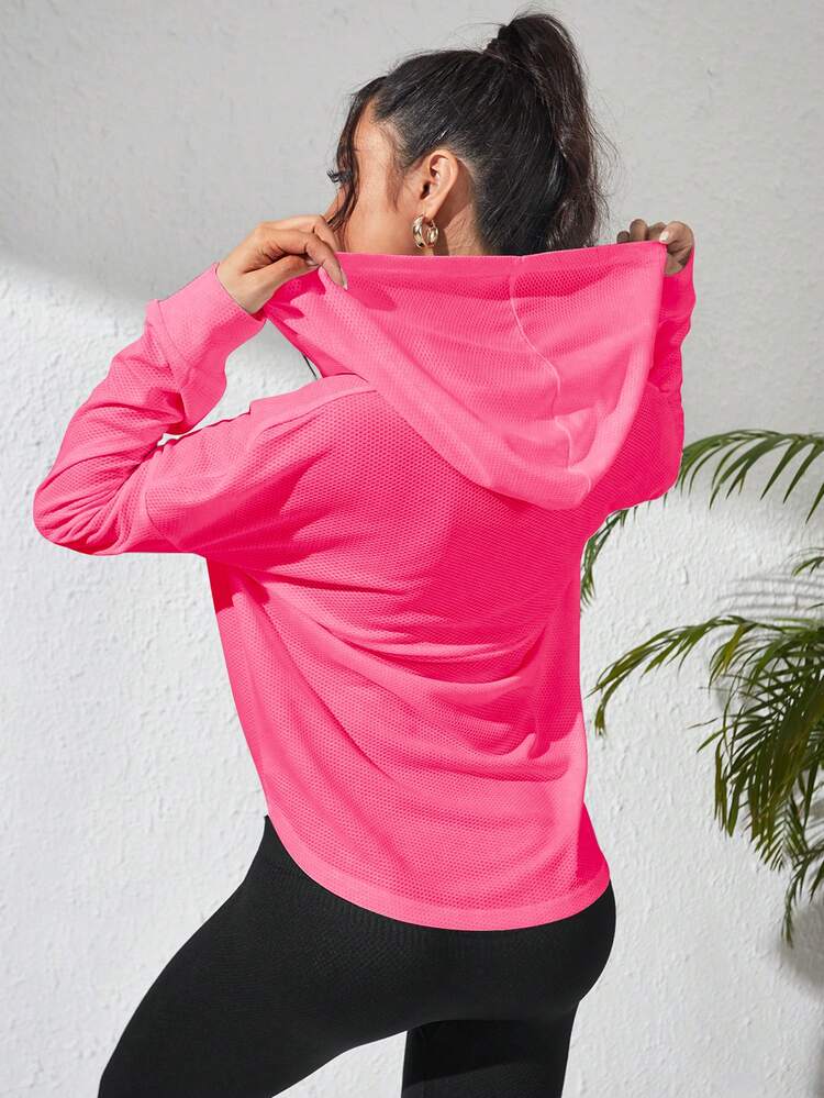 Eassivo Eassivo Breathable Solid Color Hooded Sports Jacket - Pink - View 7