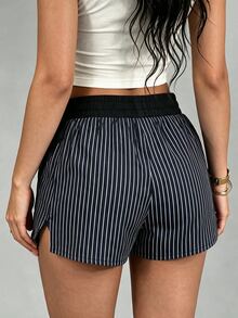 Eassivo Striped Double Layer Anti-Chafe Sports Shorts - Multicolor - View 2