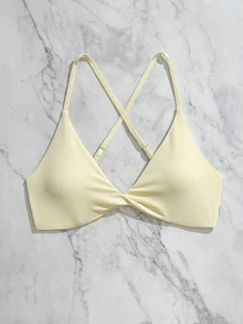 Eassivo Eassivo 2pcs Seamless Sports Yoga Solid Color Bra, Sexy Design, Gym Use, Adjustable Straps, Front Twist Design, Cross Back Design - Multicolor - View 6