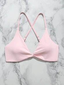 Eassivo Eassivo 2pcs Seamless Sports Yoga Solid Color Bra, Sexy Design, Gym Use, Adjustable Straps, Front Twist Design, Cross Back Design - Multicolor - View 8
