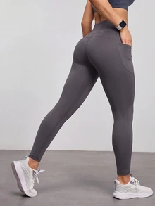 Eassivo Women's Casual Versatile Slim Fit Pocket Sports Leggings - Flint Stone - View 6