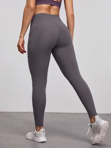 Eassivo Women's Casual Versatile Slim Fit Pocket Sports Leggings - Flint Stone - View 2