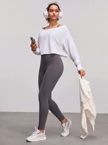Eassivo Women's Casual Versatile Slim Fit Pocket Sports Leggings - Flint Stone - View 5