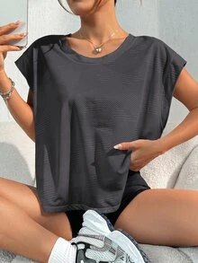 Eassivo Eassivo 女款寬鬆瑜伽跑步健身運動T恤背心上衣 - 深灰色 - 查看 5