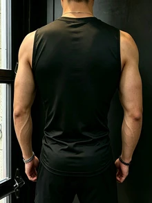 Gym Rark 男士字母印花休閒健身運動背心，健身房適用 - 黑色 - 查看 2